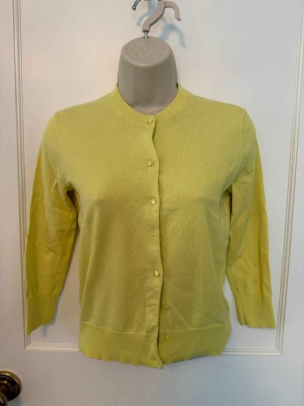 J.CREW Classic Crewneck Button-Front Cardigan Sweater in Chartreuse Yellow